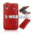 Kožený obal Samsung Galaxy Ace - Croco Flip červená