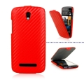 Kožený obal HTC Desire 500 - Carbon Flip - červená