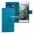 Kožený obal Huawei P8 Lite - Wallet Butterfly - modrá