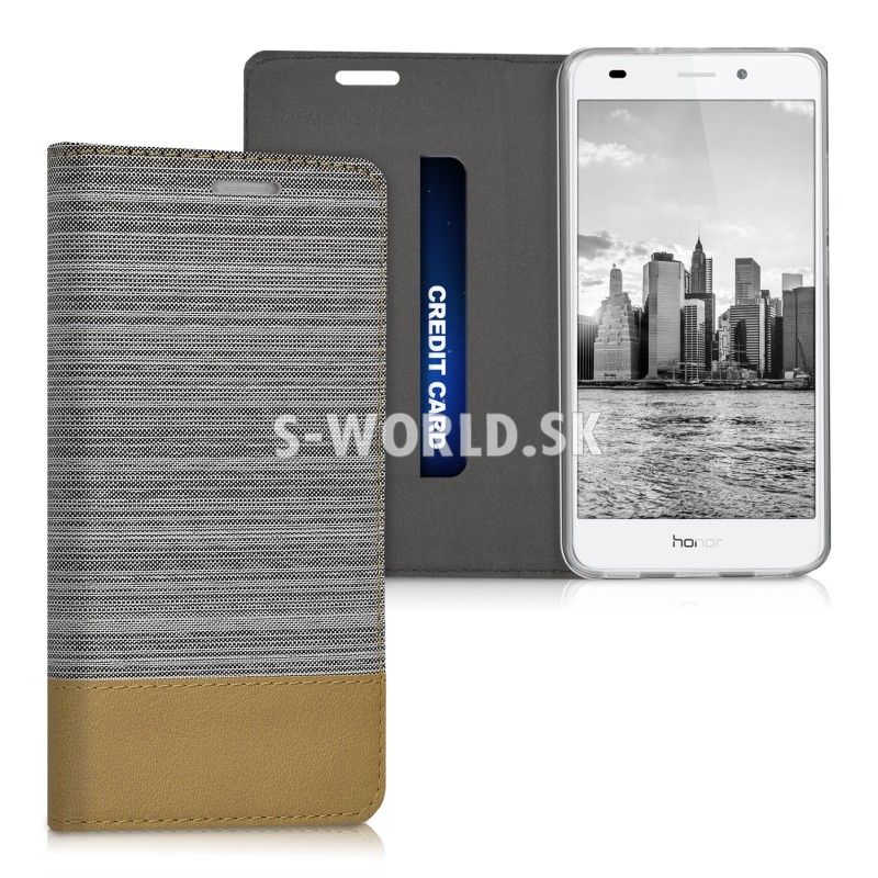 Kožený obal Huawei Honor 7 Lite - Flip Duo - šedo-zlatá | Kožené obaly /  puzdra - S-world.sk - synchronized world - Váš svet príslušenstva