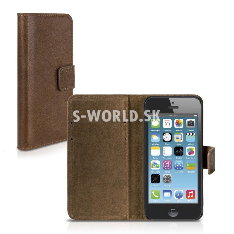 Knižkové puzdro z pravej kože pre Apple iPhone SE / 5 / 5S - Wallet Genuine  - hnedá | Kožené obaly - S-world.sk - synchronized world - Váš svet  príslušenstva