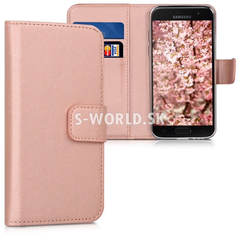 Kožený obal Samsung Galaxy A3 (2017) - Wallet - zlato-ružová | Kožené obaly  / puzdra - S-world.sk - synchronized world - Váš svet príslušenstva