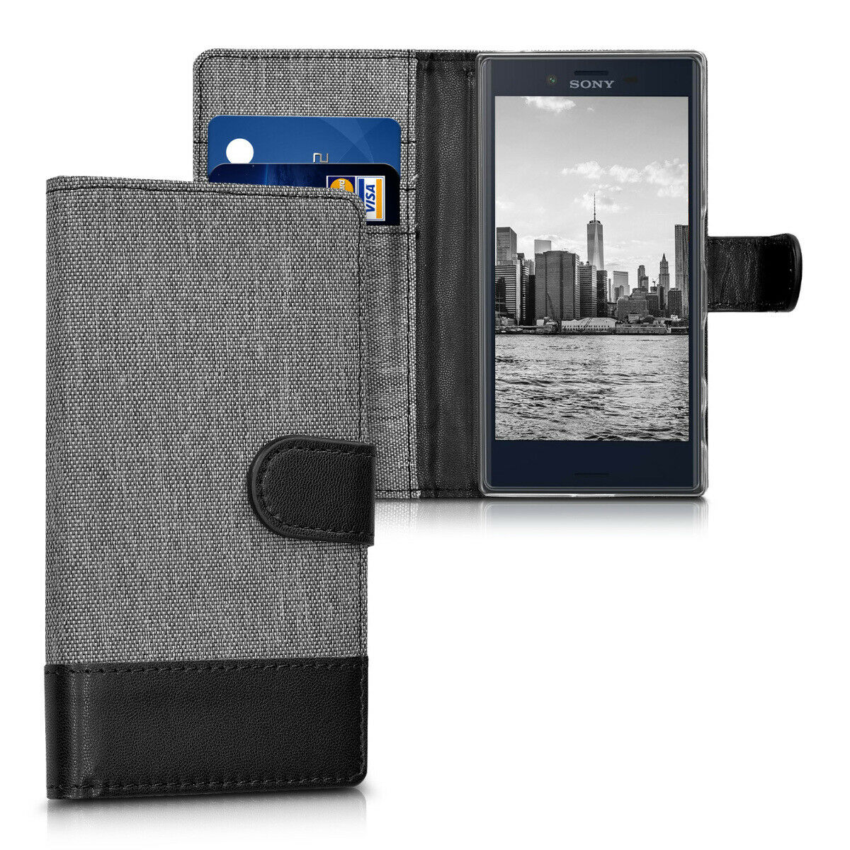 Kožený obal Sony Xperia X Compact - Wallet Canvas - šedo-čierna | Kožené  obaly / puzdra - S-world.sk - synchronized world - Váš svet príslušenstva